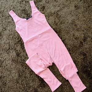 Pink Ribbed Sleeveless Jumpsuit